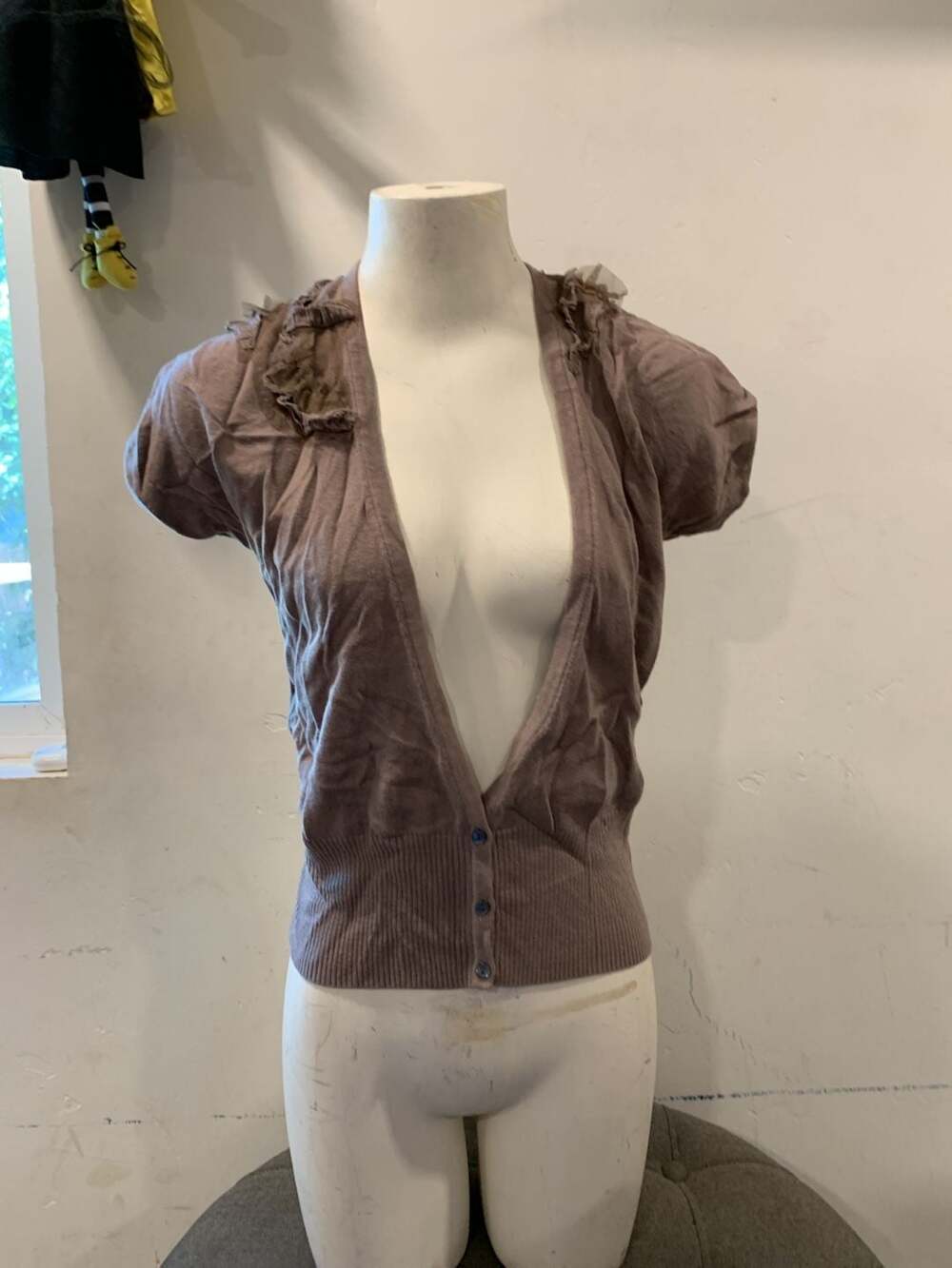Gap Cardigan Sweater Size S Brown Short Sleeve Ruffle Knit